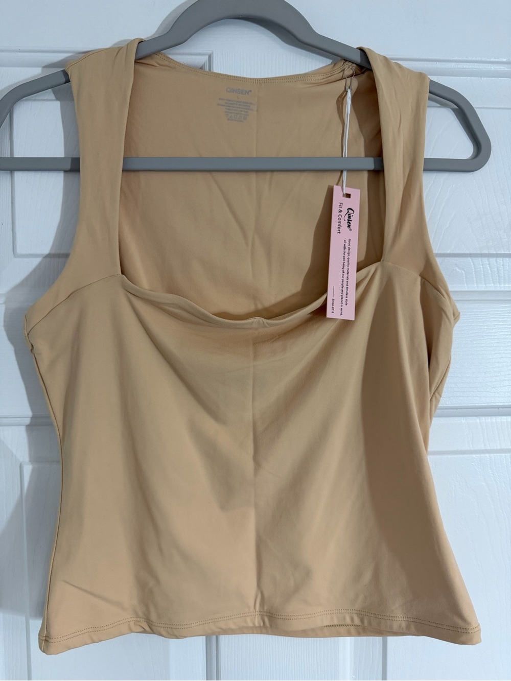 Neutral Beige Sleeveless Scoop Neck Women's Top